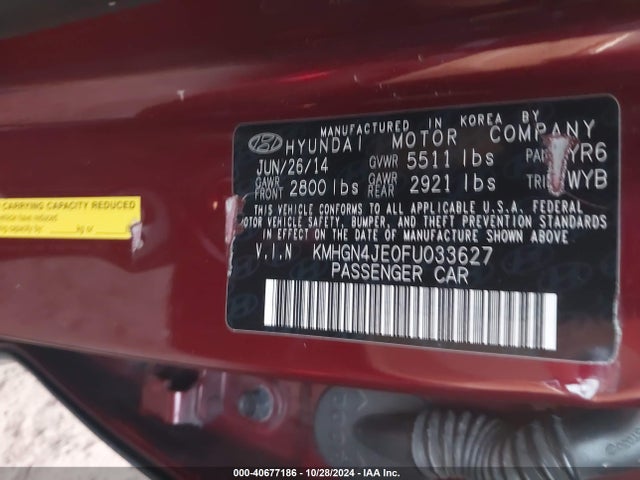 Hyundai Genesis 3.8 2015 KMHGN4JE0FU033627 Image 9