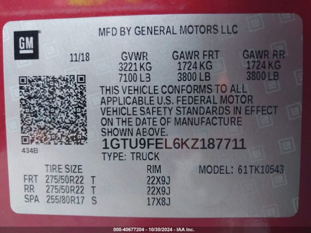1GTU9FEL6KZ187711 GMC Sierra 1500 Denali