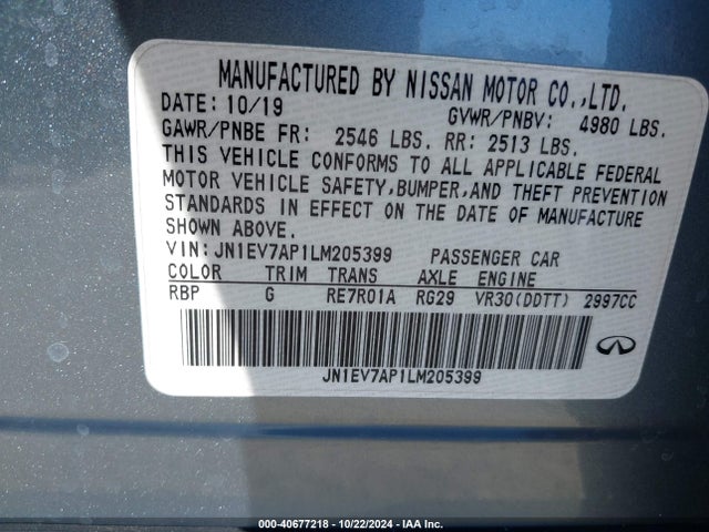 Infiniti Q50 2020 JN1EV7AP1LM205399 Image 9