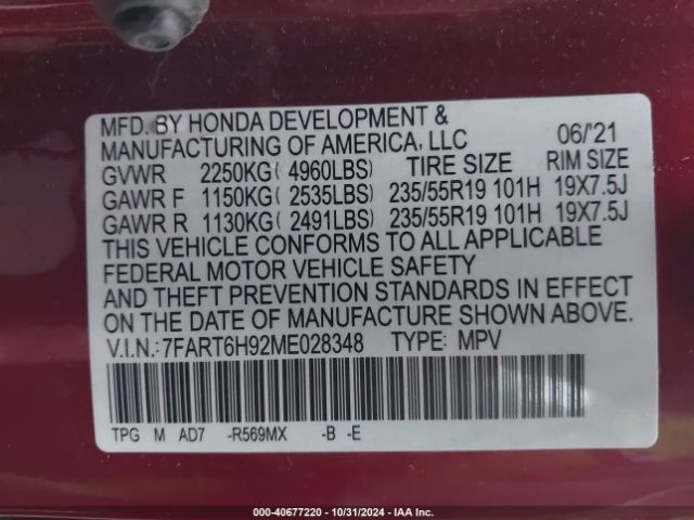 7FART6H92ME028348 Honda Cr-v Hybrid Touring