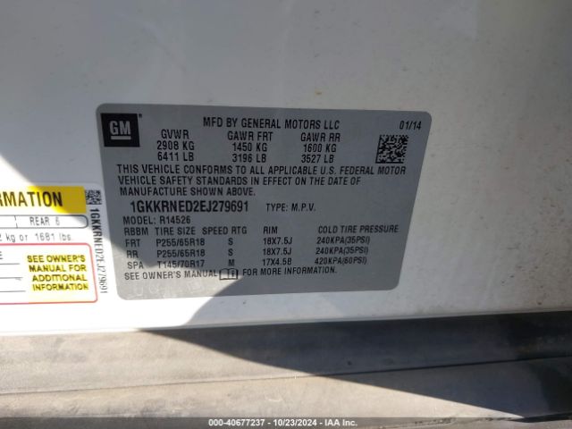 1GKKRNED2EJ279691 GMC Acadia Sle-1