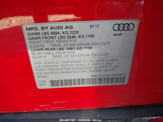 WA1JCCFS4JR010012 Audi Q3 2.0t Premium/2.0t Sport Premium