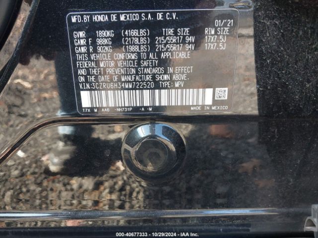 3CZRU6H34MM722520 Honda Hr-v Awd Lx