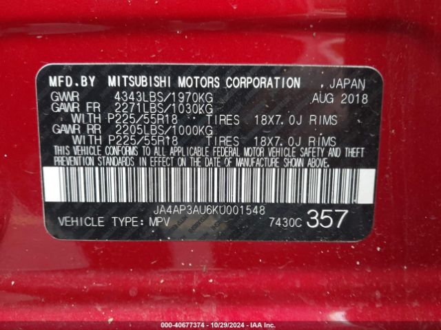 2019 MITSUBISHI OUTLANDER SPORT JA4AP3AU6KU001548 Photo 8