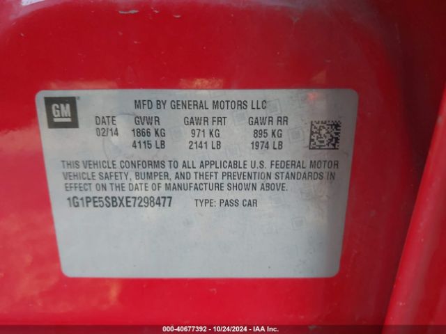 1G1PE5SBXE7298477 Chevrolet Cruze 2lt Auto