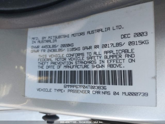 2004 MITSUBISHI DIAMANTE 6MMAP67P04T003836 Photo 8