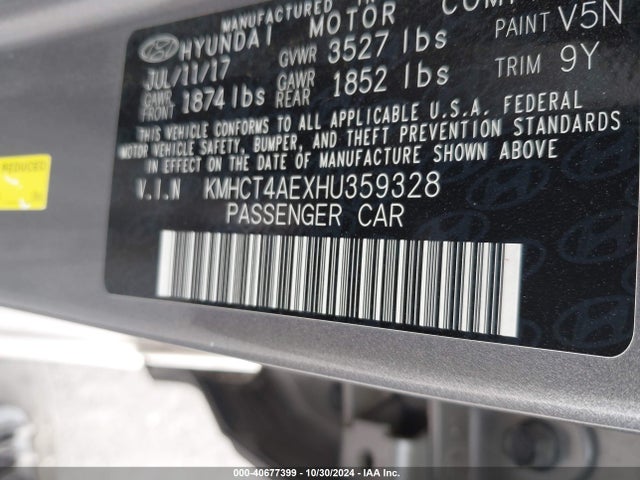 Hyundai ACCENT SE 2017 KMHCT4AEXHU359328 Image 9
