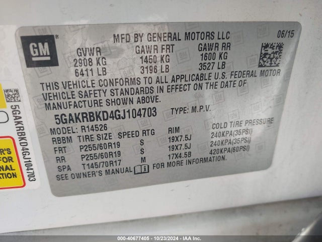 Buick Enclave Leather 2016 5GAKRBKD4GJ104703 Image 9