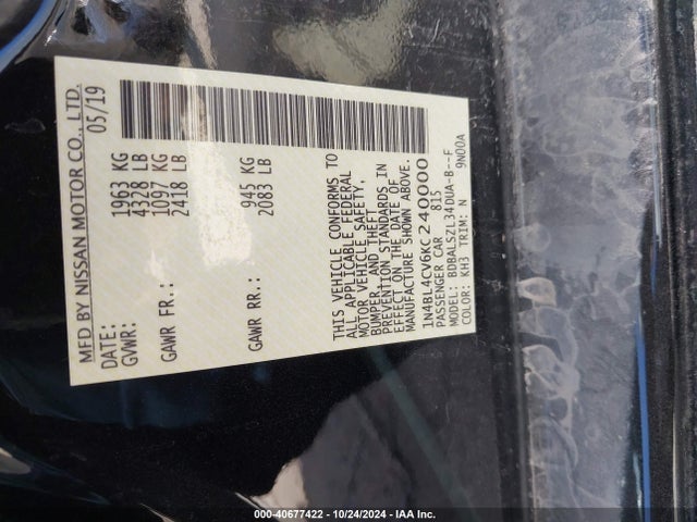 Nissan Altima 2.5 Sr 2019 1N4BL4CV6KC240000 Image 9