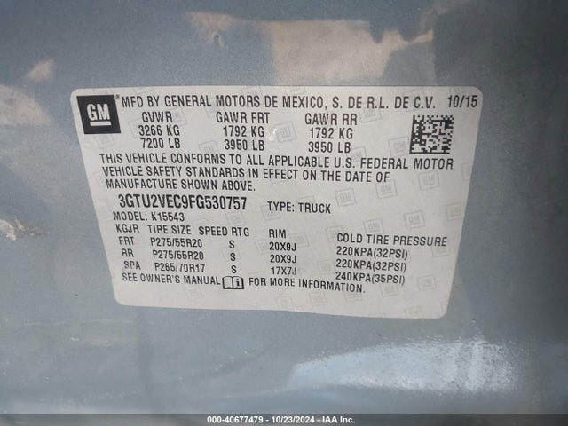 GMC Sierra 1500 Slt 2015 3GTU2VEC9FG530757 Image 9