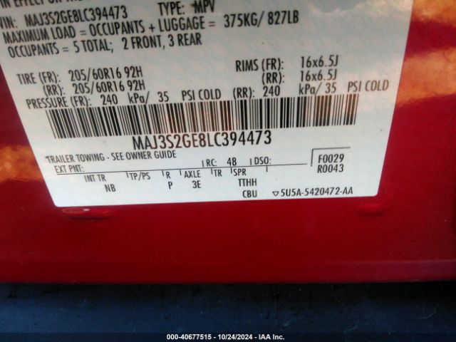 MAJ3S2GE8LC394473 Ford Ecosport Se