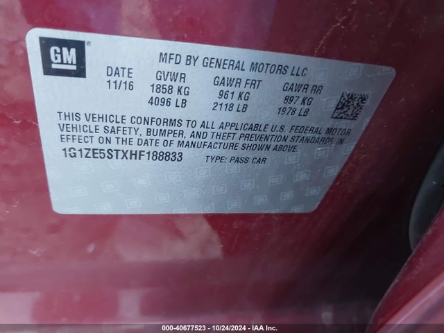 Chevrolet MALIBU 1LT 2017 1G1ZE5STXHF188833 Image 9