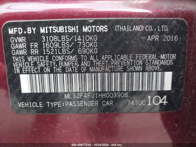 ML32F4FJ1HH003908 Mitsubishi Mirage G4 Se