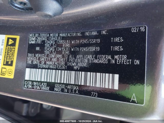 5TDYKRFH6GS135361 Toyota Highlander Limited V6