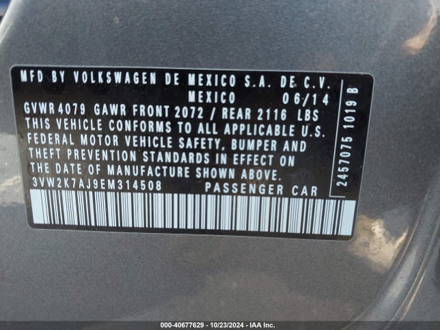 Volkswagen Jetta 2.0l S 2014 3VW2K7AJ9EM314508 Image 9