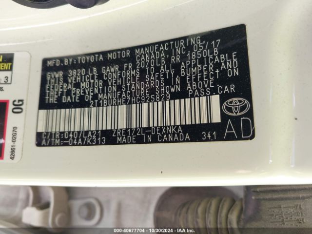 2T1BURHE7HC925829 Toyota Corolla Xle