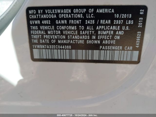 1VWBN7A32EC044368 Volkswagen Passat 2.0l Tdi Se