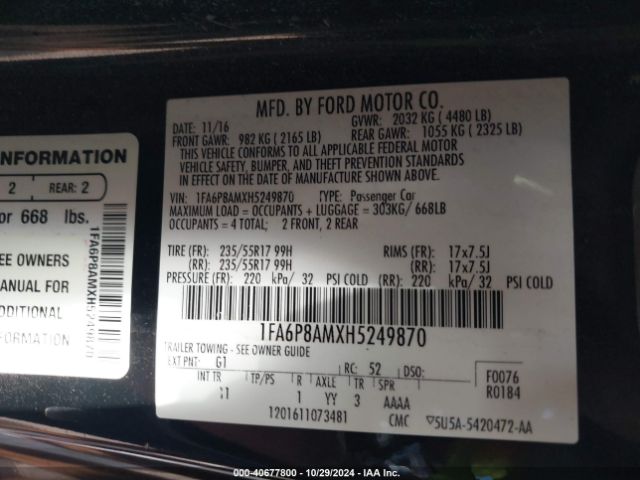 1FA6P8AMXH5249870 Ford Mustang V6