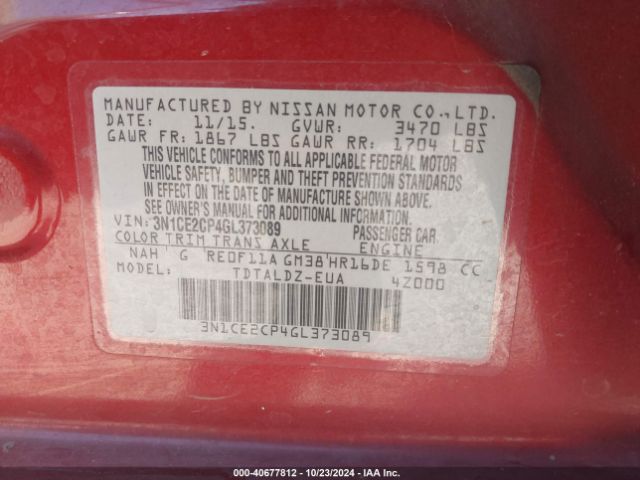 3N1CE2CP4GL373089 Nissan Versa Note Sv