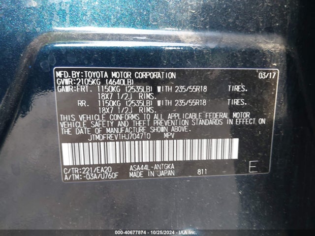 Toyota Rav4 Limited 2017 JTMDFREV1HJ704710 Image 9