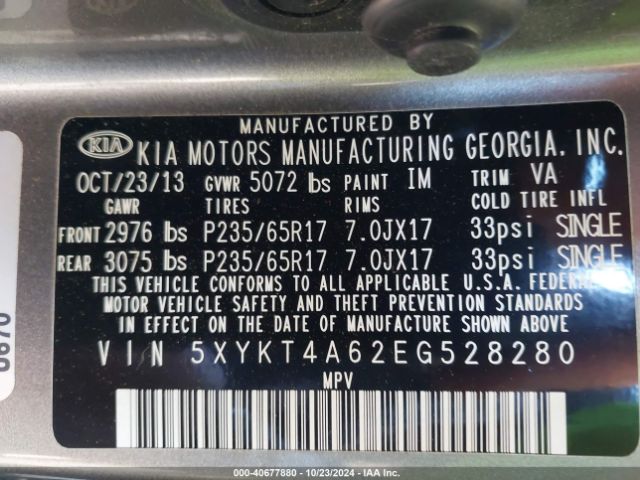 5XYKT4A62EG528280 KIA SORENTO LX