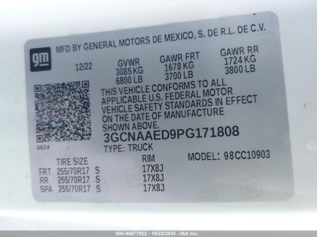 3GCNAAED9PG171808 Chevrolet Silverado 1500 2wd  Long Bed Wt