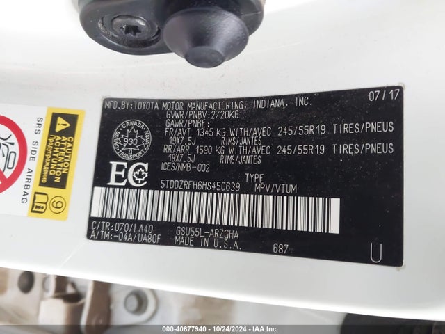 5TDDZRFH6HS450639 Toyota Highlander Limited