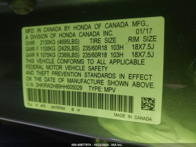 2HKRW2H89HH605029 Honda Cr-v Ex-l/ex-l Navi