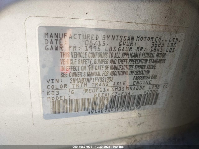 Nissan SENTRA S 2015 3N1AB7AP1FY331352 Image 9