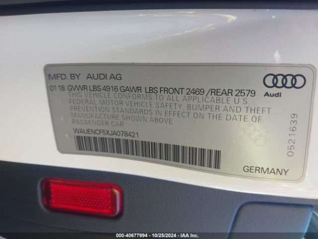 2018 AUDI A5 WAUENCF5XJA078421 Photo 8