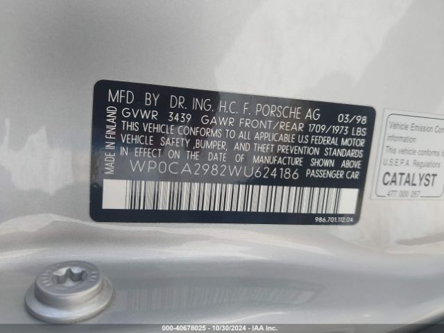 1998 PORSCHE BOXSTER WP0CA2982WU624186 Photo 8