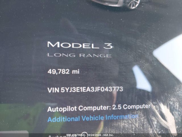 5YJ3E1EA3JF043773 Tesla Model 3 Long Range/mid Range