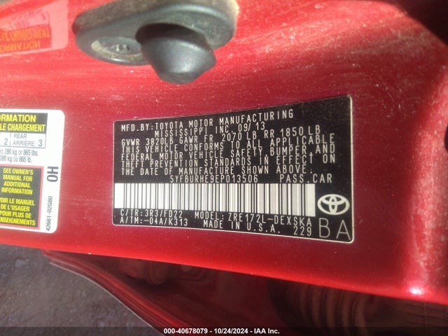 Toyota Corolla S Plus 2014 5YFBURHE9EP013506 Image 9