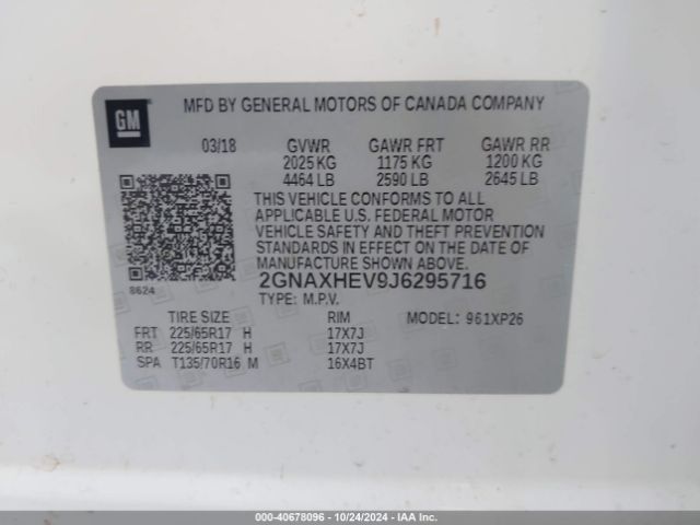 2GNAXHEV9J6295716 Chevrolet EQUINOX LS