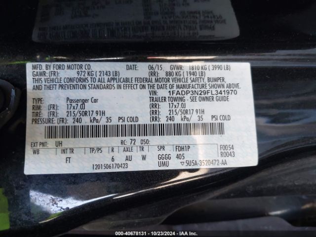1FADP3N29FL341970 Ford Focus Titanium