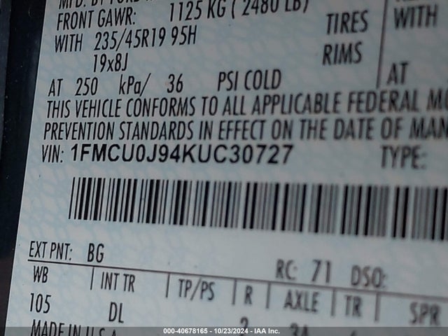 Ford Escape Titanium 2019 1FMCU0J94KUC30727 Image 9