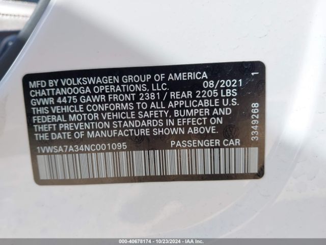 1VWSA7A34NC001095 Volkswagen Passat 2.0t Se
