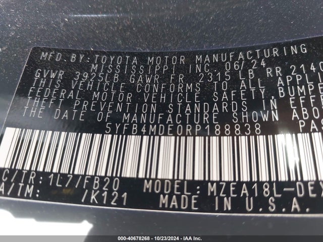 Toyota COROLLA LE 2024 5YFB4MDE0RP188838 Image 9