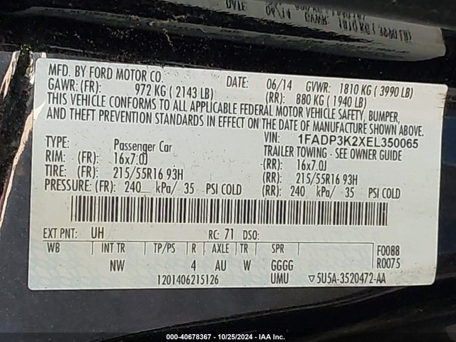 Ford FOCUS SE 2014 1FADP3K2XEL350065 Image 9