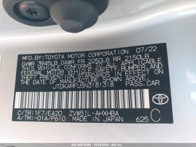 Toyota PRIUS XLE 2022 JTDKAMFU5N3181318 Image 9