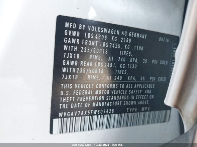 WVGAV7AX5FW607426 Volkswagen TIGUAN SE