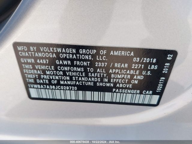 1VWBA7A36JC029720 Volkswagen Passat 2.0t Se
