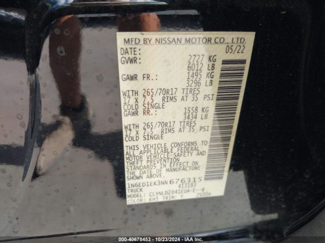 1N6ED1EK3NN676315 Nissan Frontier Pro-4x 4x4