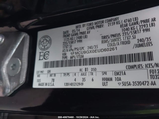 Ford ESCAPE SE 2014 1FMCU9GX0EUD60261 Image 9