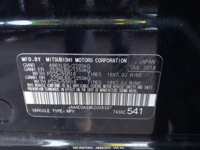JA4AD3A39KZ008397 Mitsubishi Outlander Sel