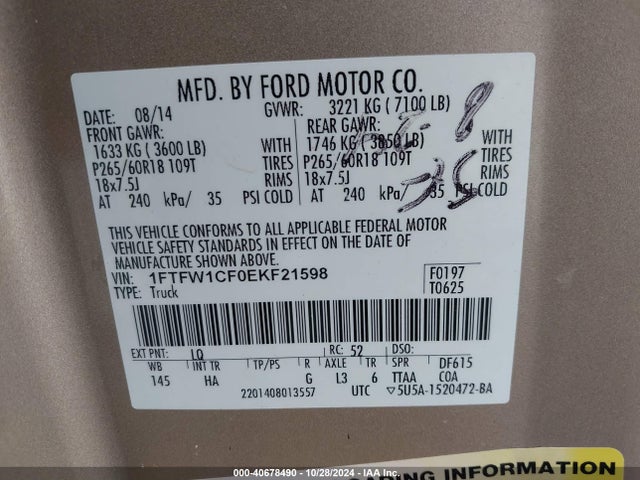 Ford F150 2014 1FTFW1CF0EKF21598 Image 21
