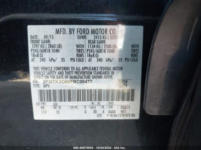 2FMTK3G98FBC00477 Ford EDGE SE