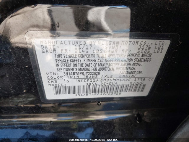 Nissan SENTRA SV 2018 3N1AB7AP8JY222928 Image 9