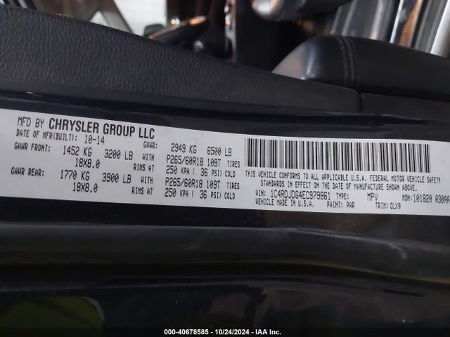 Dodge DURANGO LIMITED 2014 1C4RDJDG4EC979861 Image 9