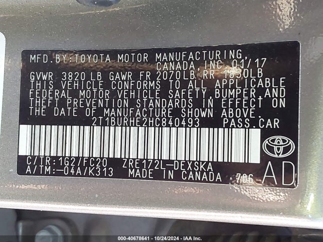 Toyota COROLLA SE 2017 2T1BURHE2HC840493 Image 9